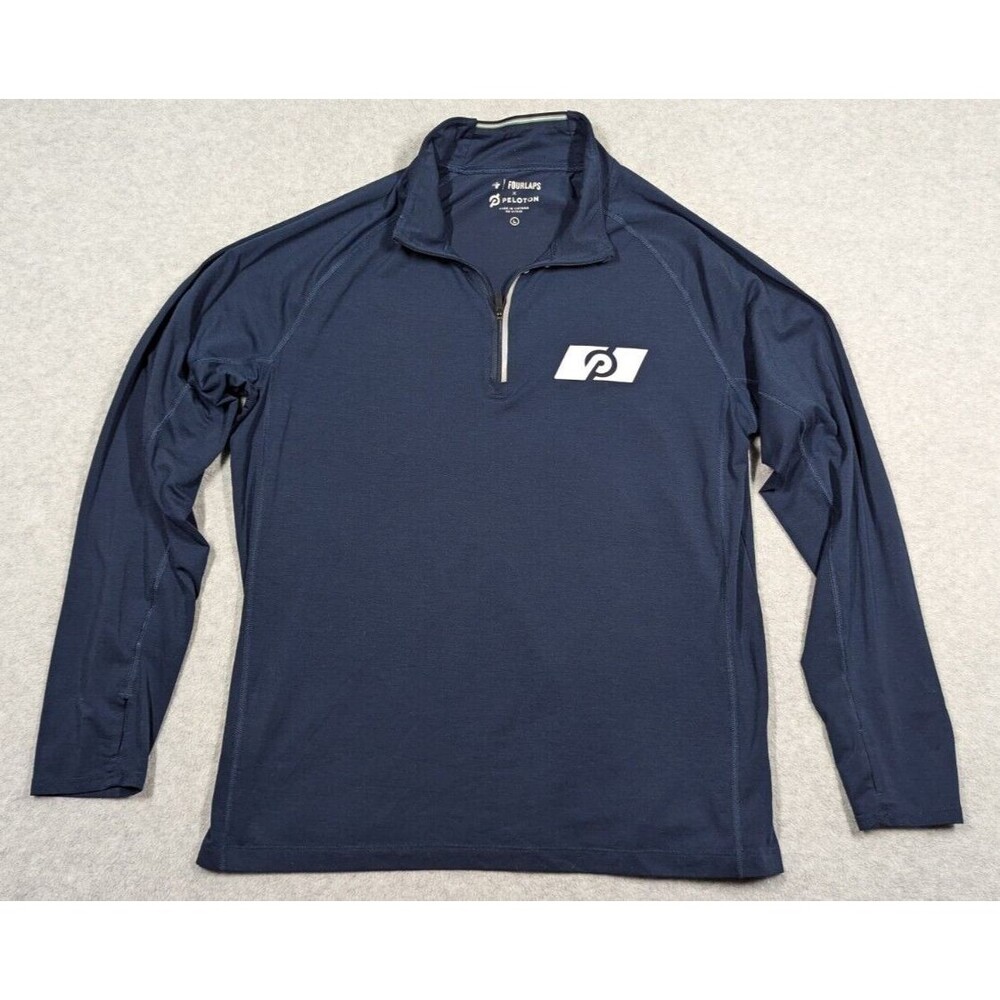 4 Fourlaps Peloton Men Sweater Large 1/4 Zip Pullover Performance Mock Neck Navy